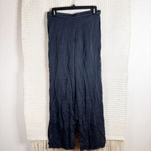LUNYA black washable silk side slit wide leg pants EXTRA SMALL